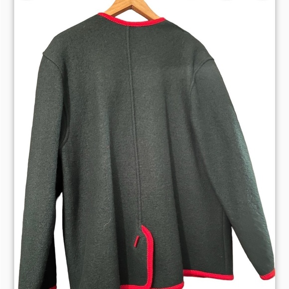 VINTAGE STAPF Sweater Boiled Wool XL Green Metal Button Apres Ski Lodge Austria - Picture 4 of 10